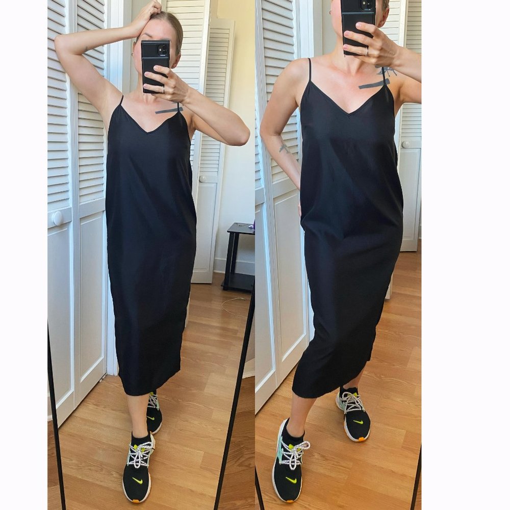 Gorgeous Black spaghetti strap dress, basic straight dress, classy midi dress